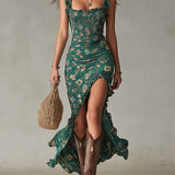 CALLA | VESTIDO MAXI IMPRESSO BOHEMIANO VERDE