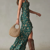 CALLA | VESTIDO MAXI IMPRESSO BOHEMIANO VERDE