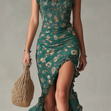 CALLA | VESTIDO MAXI IMPRESSO BOHEMIANO VERDE