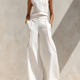 Conjunto de linho com costuras contrastantes