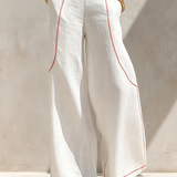 Conjunto de linho com costuras contrastantes