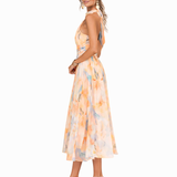 Aurora | Vestido com Decote Halter e Estampa Aquarela