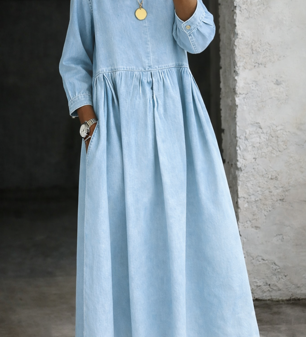Leonor - Vestido de Denim com Gola Peter Pan