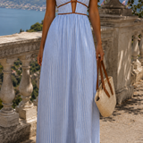 Laurina | Vestido Longo Listrado com Decote Cut-out