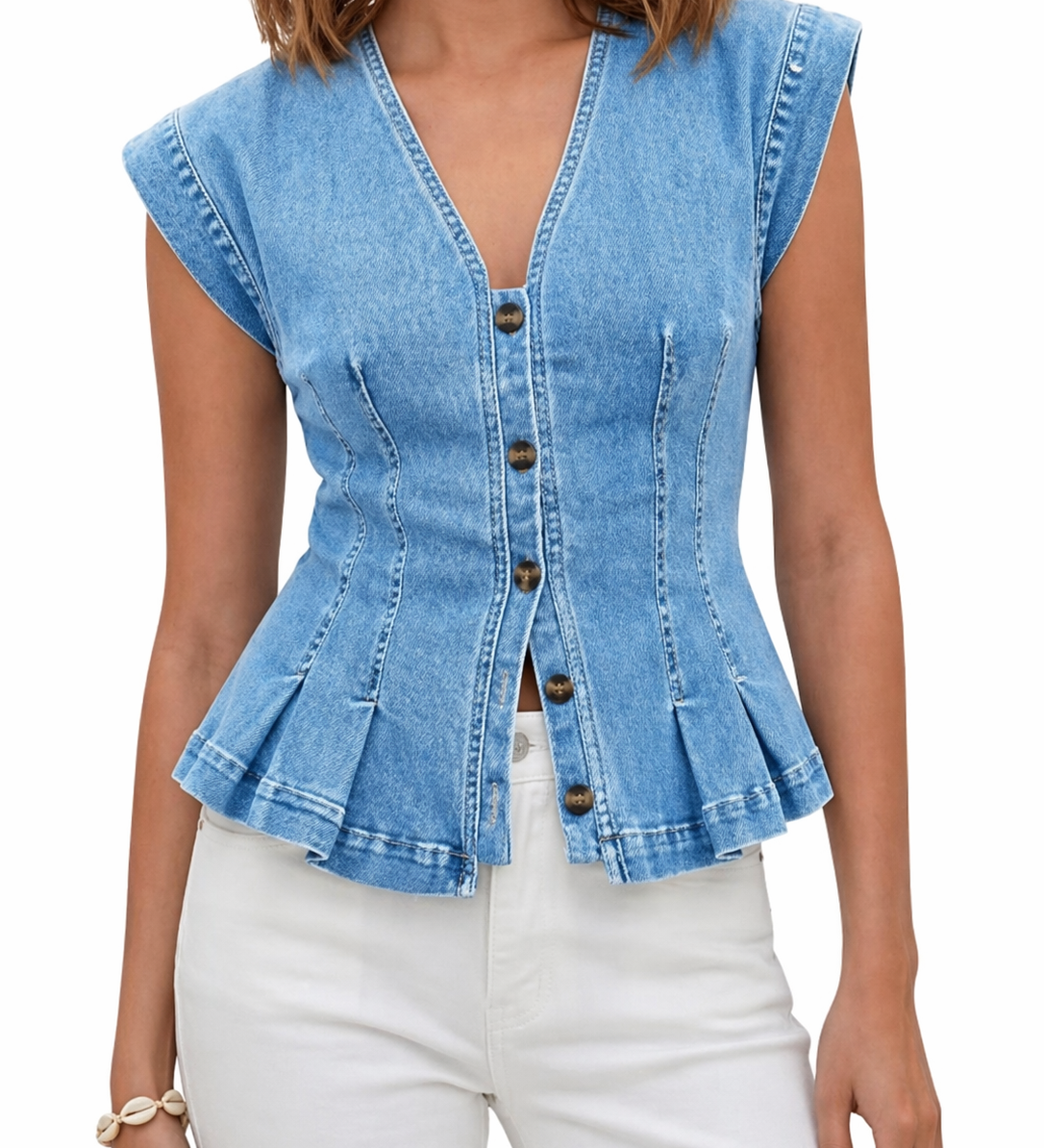Vera - Top de Denim com Decote em V