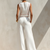 Conjunto de linho com costuras contrastantes