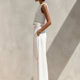 Conjunto de linho com costuras contrastantes