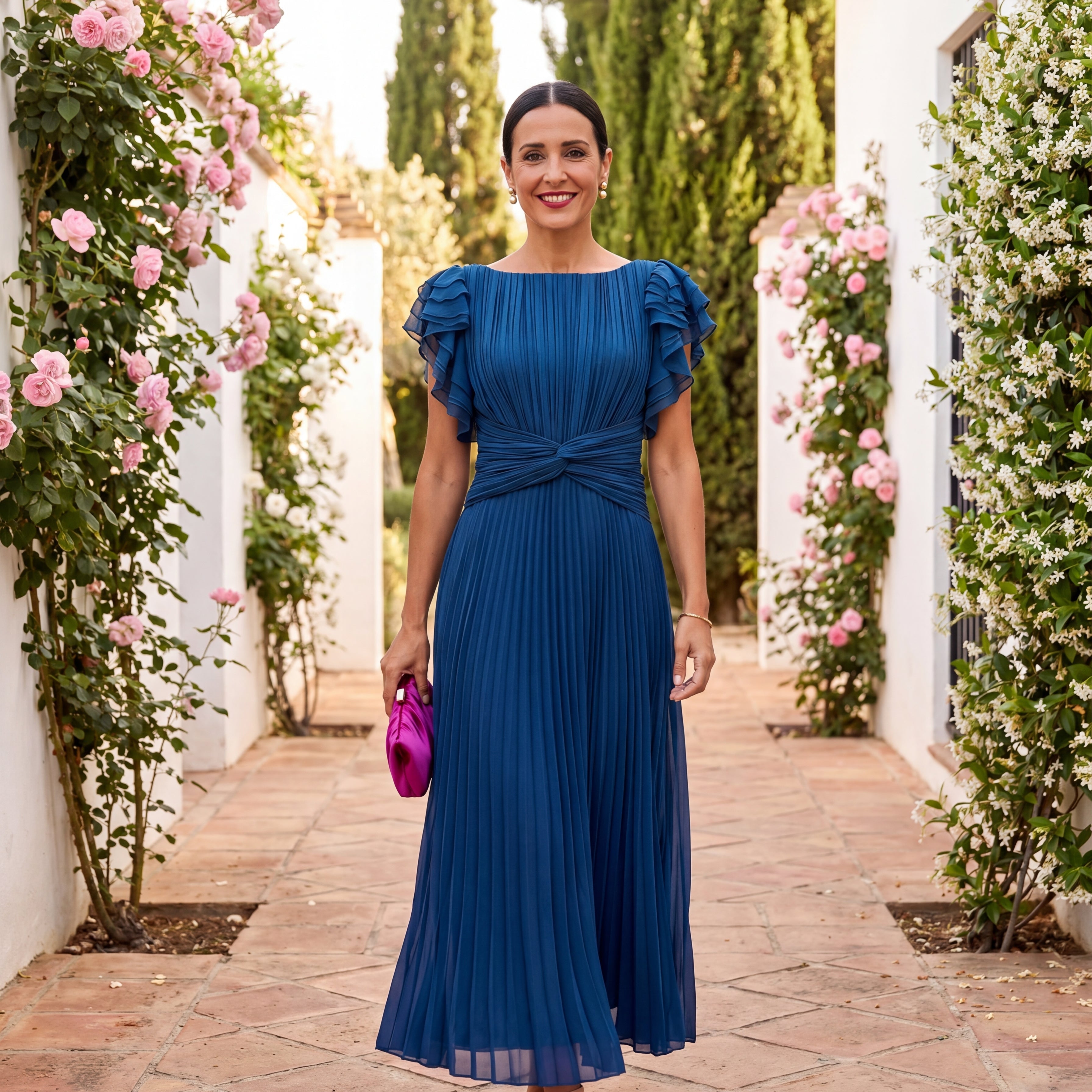 Seraphina | Elegante Maxi Vestido Plissado com Cintura Amarrada