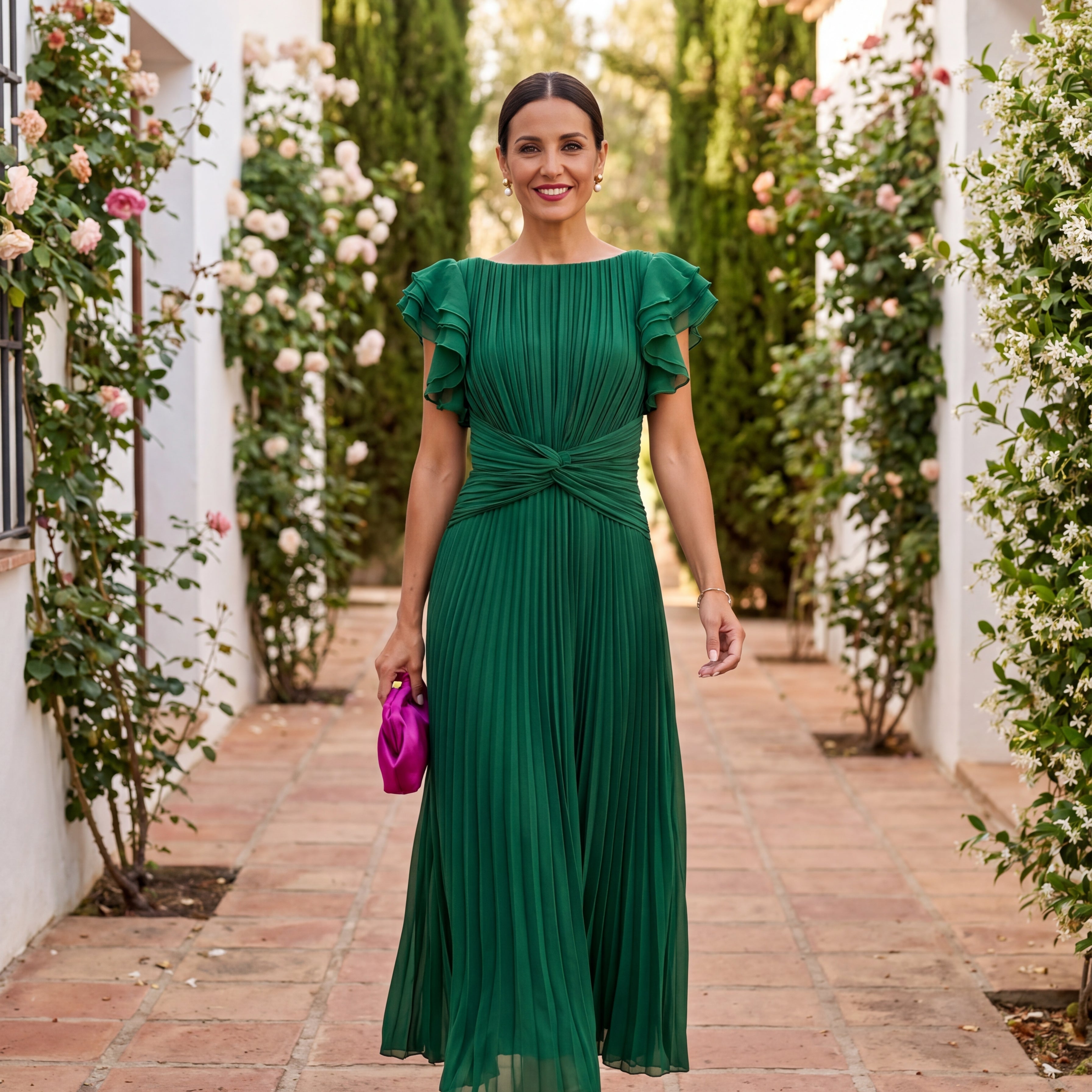 Seraphina | Elegante Maxi Vestido Plissado com Cintura Amarrada