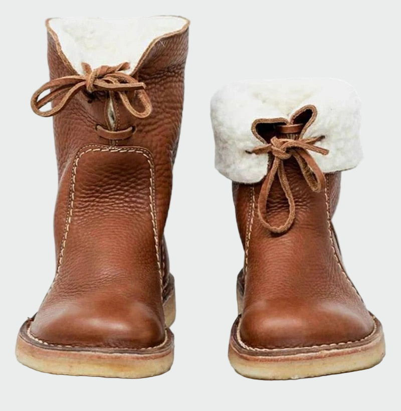 Botins de couro impermeáveis com forro de lã