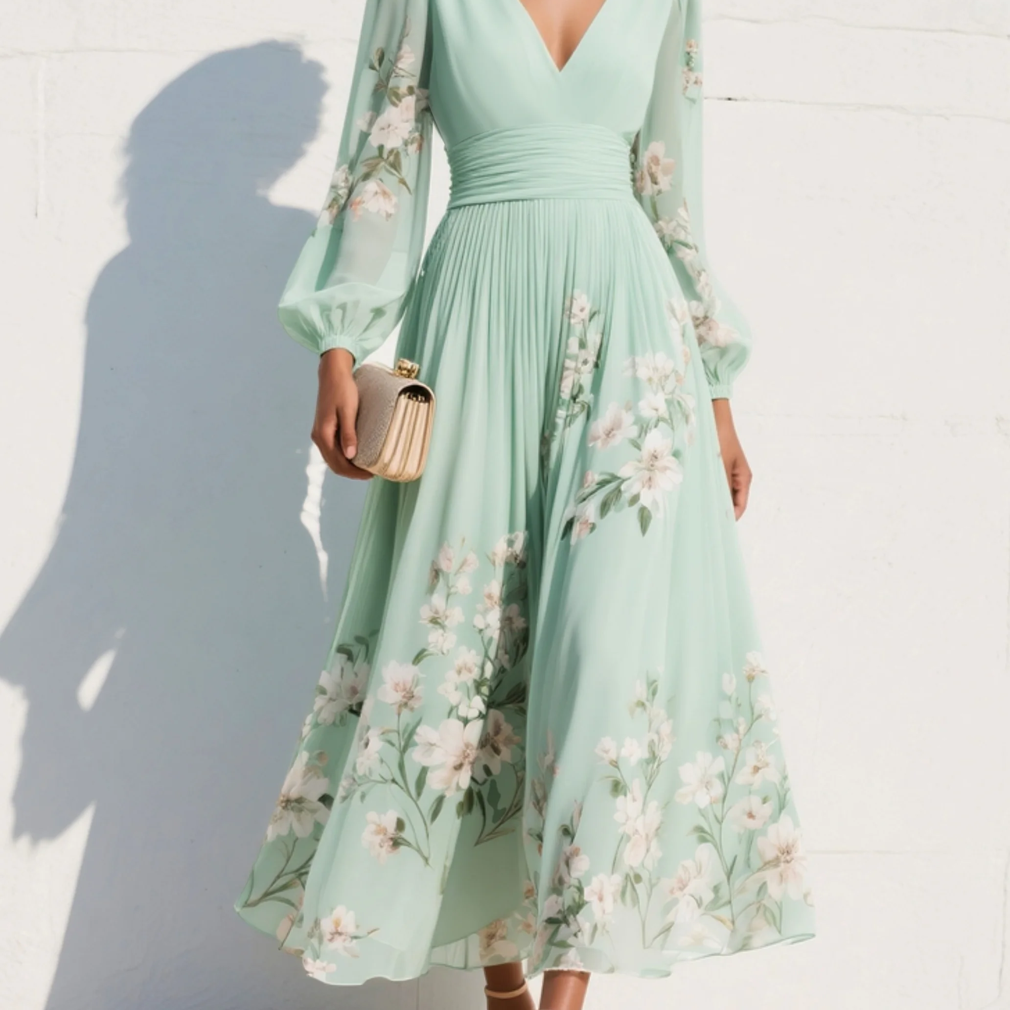 Cisella | Vestido midi verde claro floral