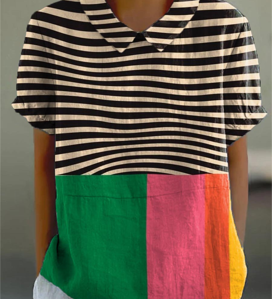 Eva - Camisa com Listras Bold e Bloco de Cor