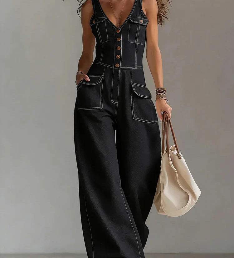 Sofia - Macacão Largo de Denim Casual
