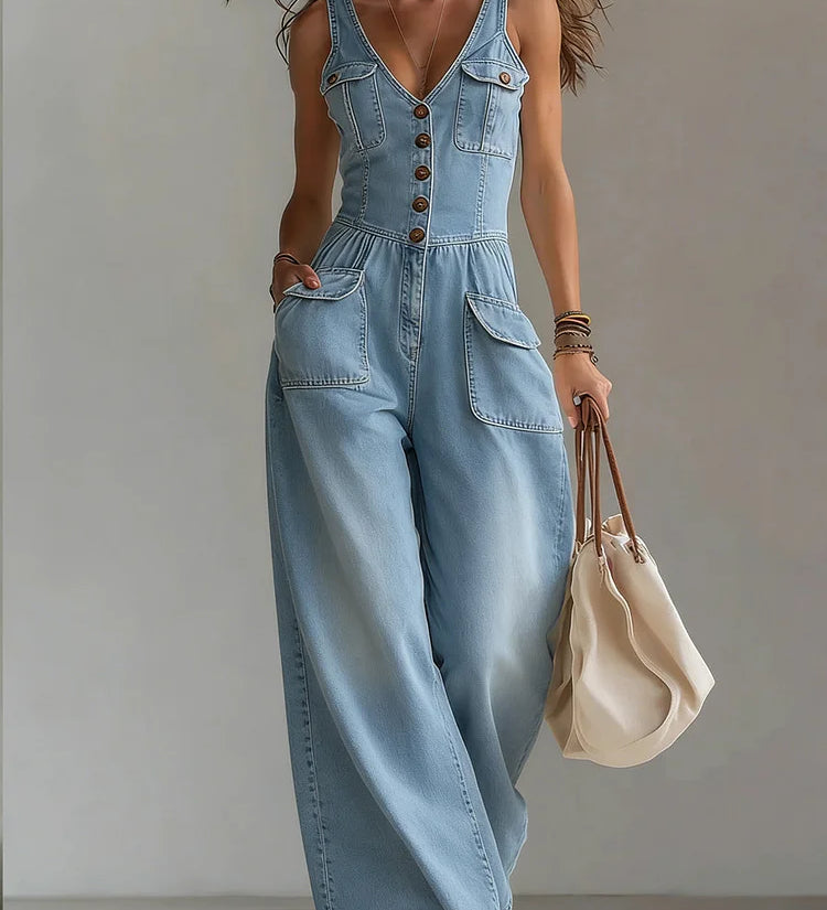 Sofia - Macacão Largo de Denim Casual