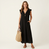 JOSETTE | VESTIDO MAXI ELEGANTE COM VOLANTES E DECOTE EM V