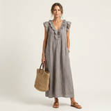 JOSETTE | VESTIDO MAXI ELEGANTE COM VOLANTES E DECOTE EM V
