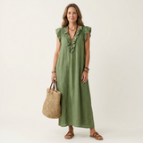JOSETTE | VESTIDO MAXI ELEGANTE COM VOLANTES E DECOTE EM V