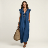 JOSETTE | VESTIDO MAXI ELEGANTE COM VOLANTES E DECOTE EM V