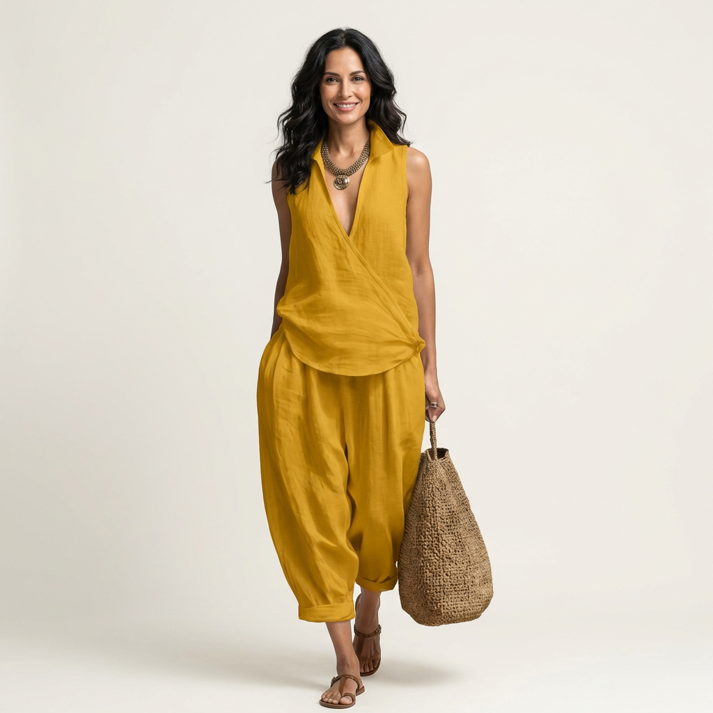 WREN | CONJUNTO DE TOP ENROLADO E CALÇAS LARGAS