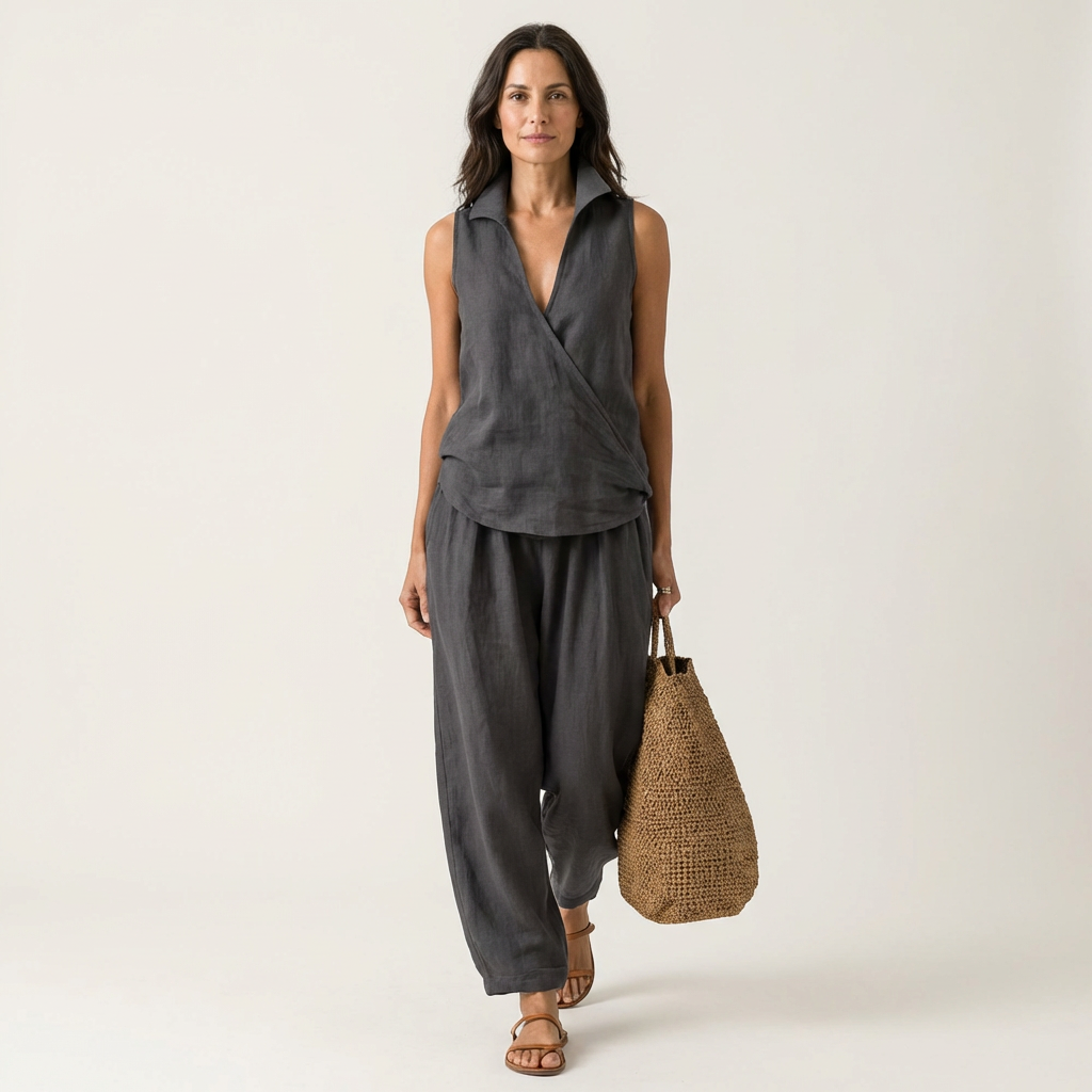 WREN | CONJUNTO DE TOP ENROLADO E CALÇAS LARGAS