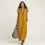 JOSETTE | VESTIDO MAXI ELEGANTE COM VOLANTES E DECOTE EM V