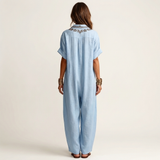 PETRA | VESTIDO MAXI DE LINHO COM COLAR V BORDADO