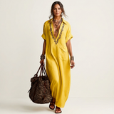 PETRA | VESTIDO MAXI DE LINHO COM COLAR V BORDADO
