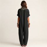 PETRA | VESTIDO MAXI DE LINHO COM COLAR V BORDADO