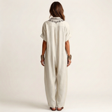 PETRA | VESTIDO MAXI DE LINHO COM COLAR V BORDADO