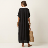 ISOLDE | VESTIDO CAMISOLA MAXI DE MANGA CURTA COM BOTÕES E COLARINHO EM CONTRASTE