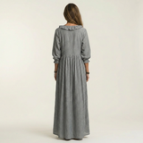 PALOMA | VESTIDO MAXI DE MANGA LANTERNA COM DECOTE EM V E BABADOS