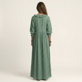 PALOMA | VESTIDO MAXI DE MANGA LANTERNA COM DECOTE EM V E BABADOS
