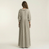 PALOMA | VESTIDO MAXI DE MANGA LANTERNA COM DECOTE EM V E BABADOS