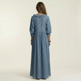 PALOMA | VESTIDO MAXI DE MANGA LANTERNA COM DECOTE EM V E BABADOS