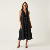 VIOLETTE | VESTIDO MAXI DE LINHO SEM MANGAS COM BABADOS NA FRENTE