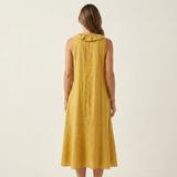 VIOLETTE | VESTIDO MAXI DE LINHO SEM MANGAS COM BABADOS NA FRENTE