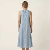 VIOLETTE | VESTIDO MAXI DE LINHO SEM MANGAS COM BABADOS NA FRENTE