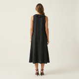 VIOLETTE | VESTIDO MAXI DE LINHO SEM MANGAS COM BABADOS NA FRENTE