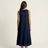 VIOLETTE | VESTIDO MAXI DE LINHO SEM MANGAS COM BABADOS NA FRENTE