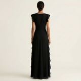CELESTE | VESTIDO MAXI COM DECOTE EM V, MANGA FLUTUANTE E BABADOS EM CAMADAS