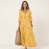 ODALYS | VESTIDO MAXI COM BORDADO FLORAL TONAL