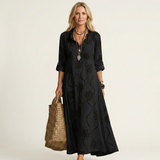 ODALYS | VESTIDO MAXI COM BORDADO FLORAL TONAL