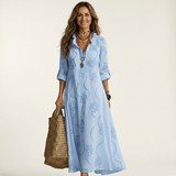 ODALYS | VESTIDO MAXI COM BORDADO FLORAL TONAL