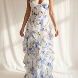 Uri | Vestido Midi Floral com Rouches