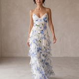 Uri | Vestido Midi Floral com Rouches